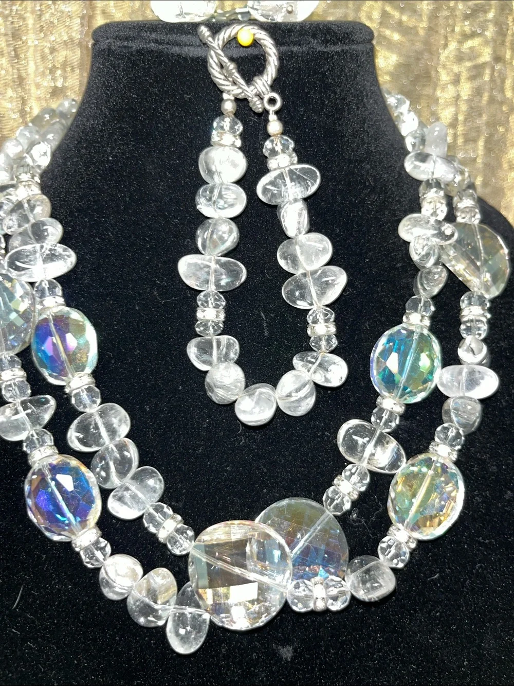 Iridescent Clear Crystal Multi-Strand Necklace Set - Clear